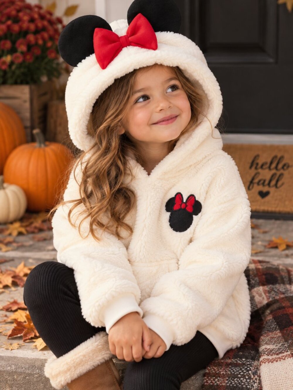 Disney Minnie Mouse Toddler Girls Plush Cosplay Hoodie 3T Fuzzy Ears Bow White